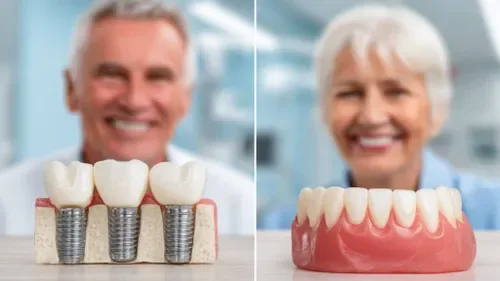 Missing tooth replacement options including dental implants bridges and dentures at Dr.Sri Sushma Dental Clinic